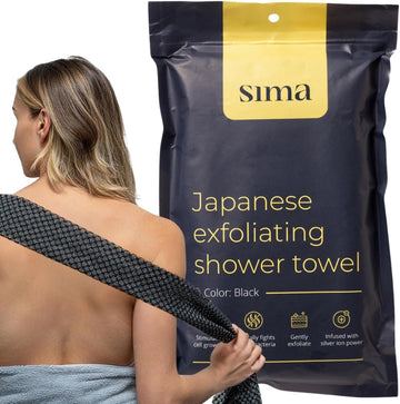 Sima Japanese Exfoliating Face & Body Scrub Towel – Infused with Silver Ion Power (Black)