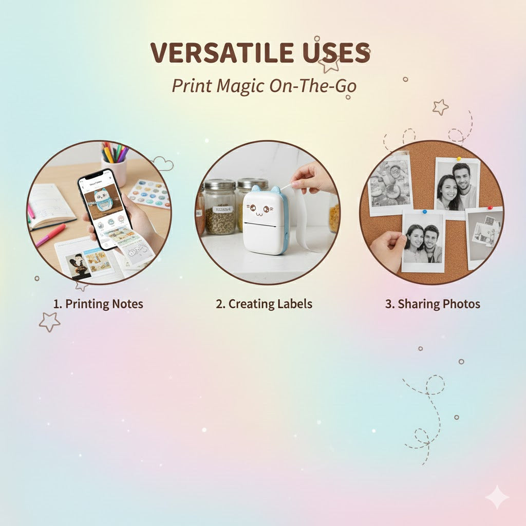 Wireless Bluetooth Pocket Thermal Printer, Inkless, USB Rechargeable, for Labels, Photos & Receipts + 1 Paper Roll Included